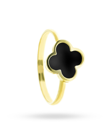 Moderný prsteň zo žltého zlata s čiernym onyxom K943žC