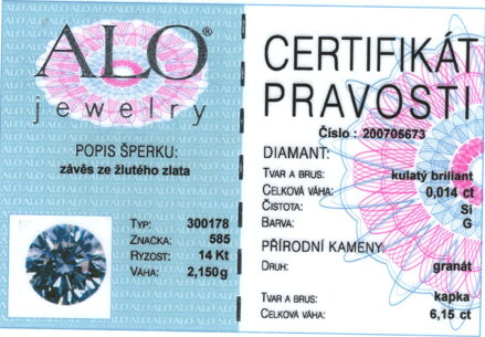 ALO Jewelry prívesok s českým granátom 200705673