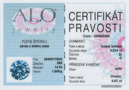 ALO Jewelry prívesok so zafírom z bieleho zlata 28400176bS