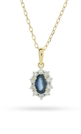 Náhrdelník zo žltého zlata s diamantami a safírom P7844-05BS