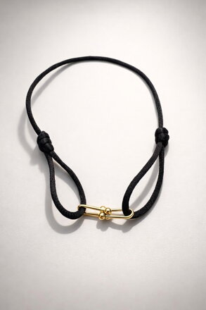 Čierny šnúrkový náramok proti urieknutiu so zlatou ozdobou RH10