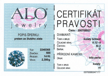 Dámsky prsteň zo žltého zlata s perlou a briliantami ALO 2240365BI