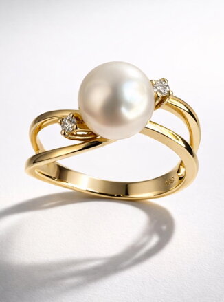 Prsteň zo žltého zlata ALO 2245018BI s perlou a briliantmi 