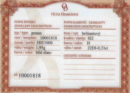 Romantický prsteň s diamantmi 100001818 0,33 ct + darčekové balenie zdarma 