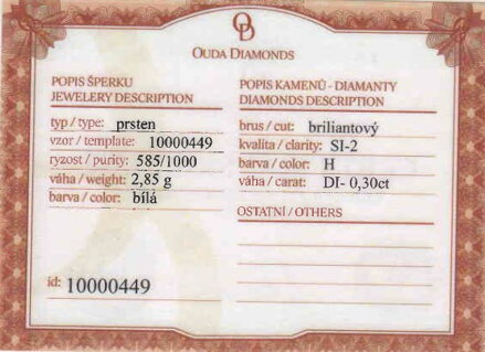 Briliantový prsteň 10000449 0,30 ct + darčekové balenie zdarma
