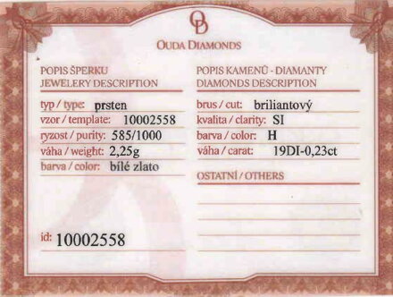 Briliantový prsteň z bieleho zlata 100025 0,23 ct + darčekové balenie zdarma