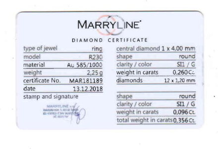 Snubný prsteň s briliantom R230 0,356ct + darčekové balenie zdarma 