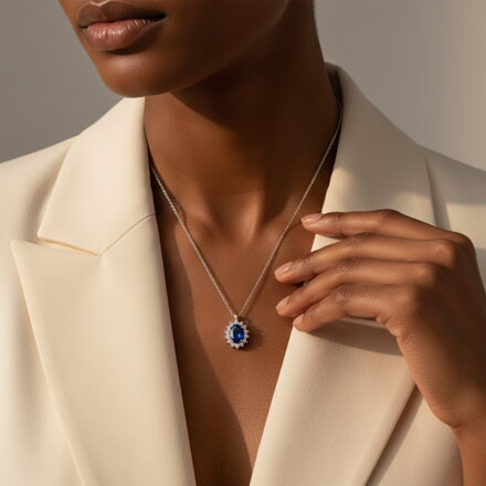 Retiazka s príveskom  tanzanitom a briliantami P032x