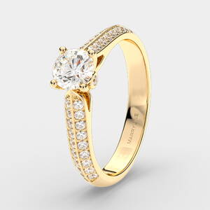 Zásnubný prsteň zo žltého zlata so zirkónmi r095z