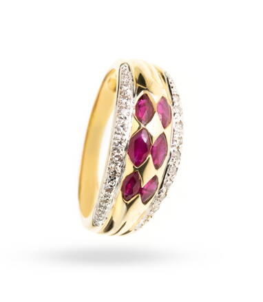 Dámsky rubínový prsteň s diamantmi 395582zR