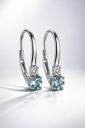 Dámske náušnice z bieleho zlata s akvamarínom a briliantom ES139-02AQM