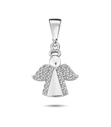 Prívesok anjela z bieleho zlata so zirkónmi k6631b
