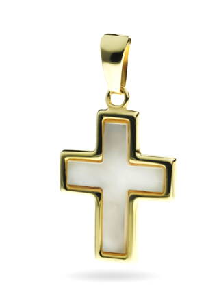 Krížik s perleťou zo žltého zlata K6610z