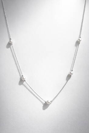 Dámska retiazka z bieleho zlata s perličkami K019